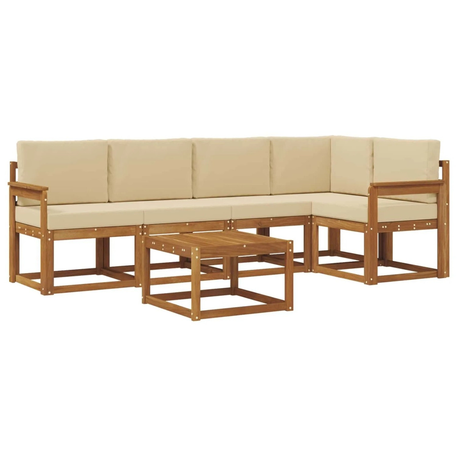 vidaXL Garten-Sofa-Set L-Form aus Akazienholz in Beige und Braun mit 6 Kissen und abnehmbaren Bezügen - Bild 2