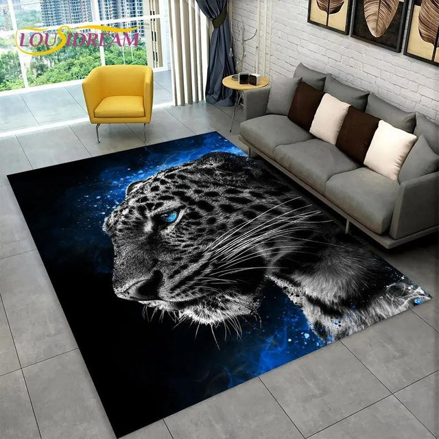 HGHT 3D Tierprint Bereichsteppich mit Leoparden und Löwen Design, rutschfest und waschbar, B/T: 70 x 100 cm, Mehrfarbig - Bild 1
