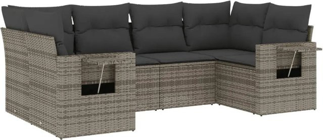 vidaXL 6-teilige Garten-Sofagarnitur aus Poly-Rattan in Grau mit Sitzkissen und Rückenkissen - Bild 1