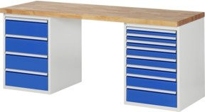 Rau Werkbank 7822A3 mit 12 Schubladen, braun, B: 200 cm, T: 70 cm, H: 84 cm - Bild 1