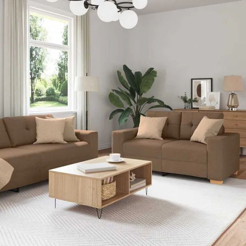 Modernes 3-teiliges Schlafsofa Set von vidaxl in Braun aus Stoff und Metall inklusive Kissen - Bild 1