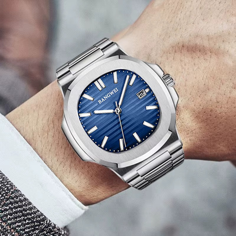 BANGWEI Armbanduhr Quarz, Edelstahl, Blau, Herren, Datum - Bild 6