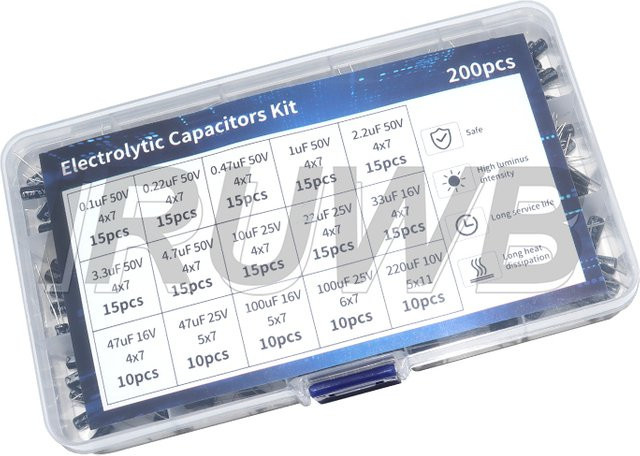 IRUWB Elektrolytkondensator Set mit 200 Stück und 15 Werten von 0,1 uF bis 220 uF (10 V, 16 V, 25 V, 50 V) - Bild 1