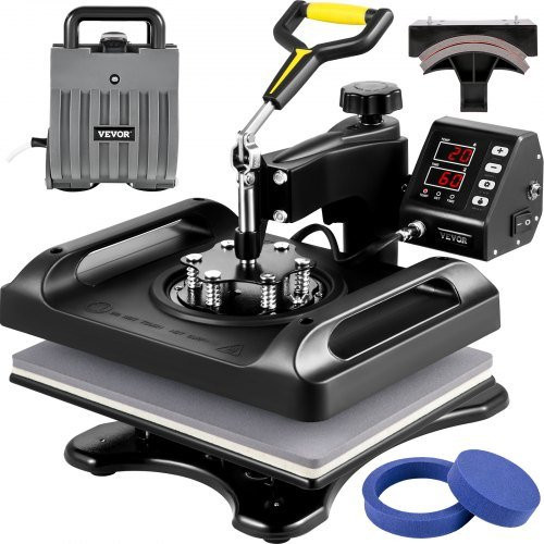 VEVOR 5 in 1 Transferpresse Textilpresse 1000W Schwarz für T-Shirts, Kappen und Becher, B/T/H: 45,7 x 45,2 x 38,0 cm - Bild 1