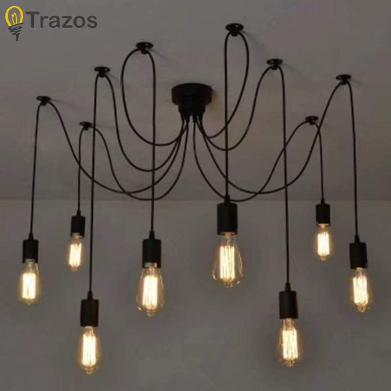 TRAZOS Industrie-Kronleuchter im Retro-Design aus Metall, Schwarz, Mehrkopf-Pendelleuchte für Wohnzimmer und Schlafzimmer - Bild 3