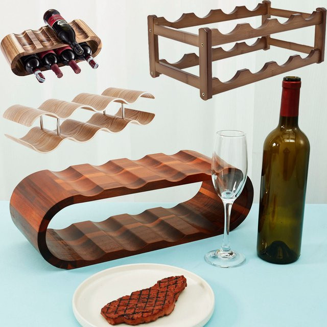 Modernes Weinregal aus Holz in Braun mit 2 Ebenen für deine Küche oder Bar - Bild 1