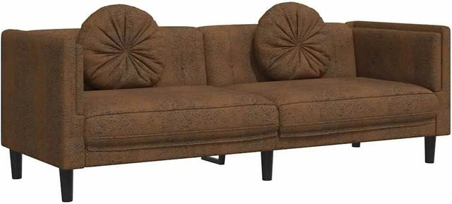 vidaXL 3-Sitzer Sofa in Braun mit Mikrofaserstoff und Kunstleder-Optik, modernes Design mit Armlehnen und Massivholzrahmen, B/T/H: 193,5 x 77,0 x 70,0 cm - Bild 1