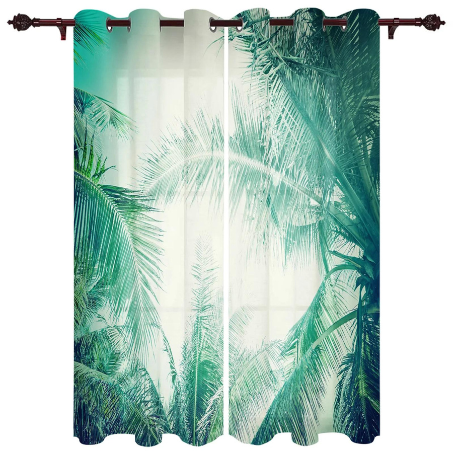 Semi-transparenter Vorhang mit grünem Blätter-Dschungel-Design von Household supplies MH, Breite: 135 cm, Höhe: 60 cm - Bild 1