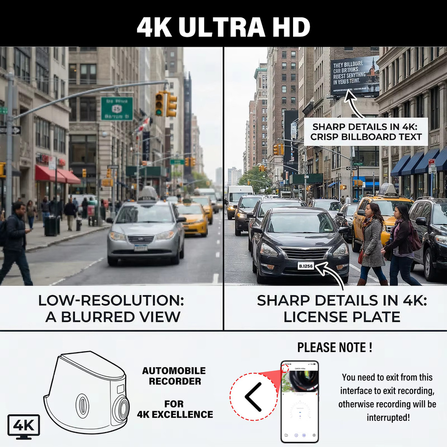 Podofo 4K Dashcam 2160P Video Auto-Blackbox für Audi mit WLAN-App in Schwarz - Bild 2