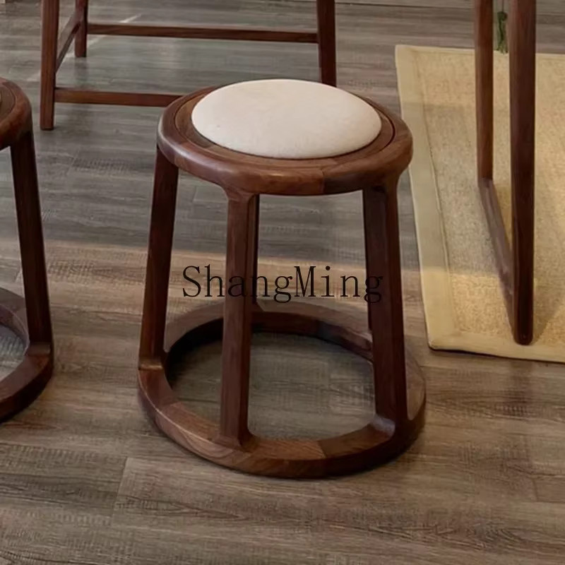 SM Home Zen Teehocker aus Massivholz in Braun mit Stoffbezug, runder Hocker im orientalischen Design - Bild 3