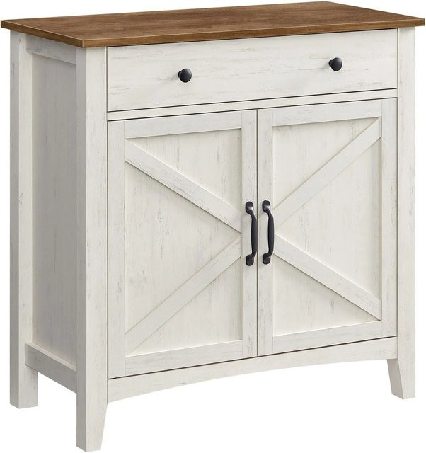 Vasagle Küchenschrank im Landhausstil mit verstellbaren Einlegeböden und Kabeldurchlass, Weiß-Braun, B/T/H: 80 x 40 x 80 cm - Bild 1