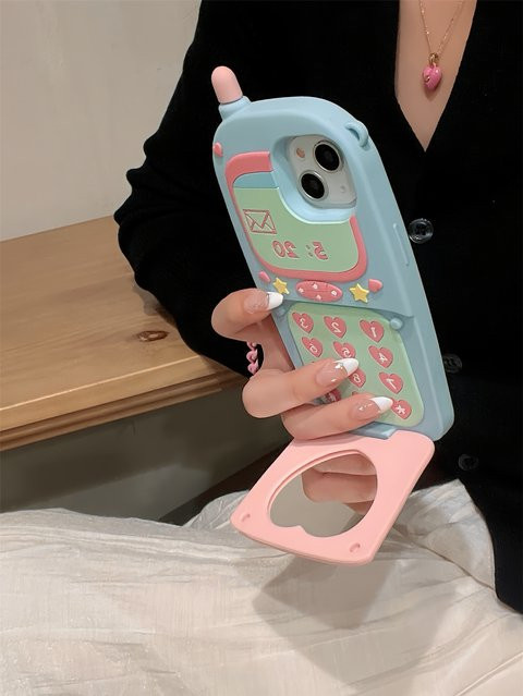 Flip Mirror Mini Silikon Handyhülle für iPhone 15 14 13 12 11 Pro Max in Blau und Mehrfarbig - Bild 1