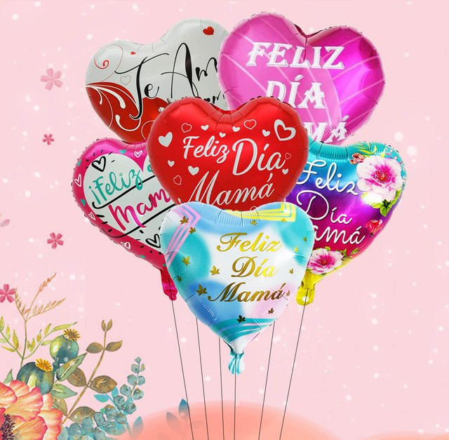 6 Stück Spanische Ich Liebe Dich Mama Herz-Folienballons in Mehrfarbig, 45,72 cm Durchmesser, Dekoration für den Muttertag - Bild 1