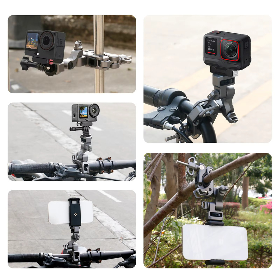 PULUZ Professionelle 3-Wege-Gimbal-Halterung für Motorräder und Fahrräder in Schwarz mit Anti-Shake-Funktion für Action-Kameras und Vlogging - Bild 5