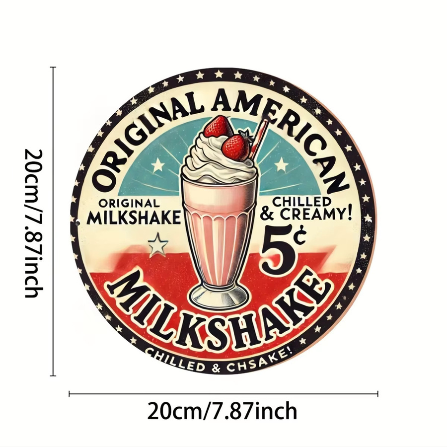 Potdemiel Retro-Aluminium-Rundschild Vintage Milchshake und Eisschaum Kunst Wanddeko Multicolor Durchmesser: 20 cm - Bild 4
