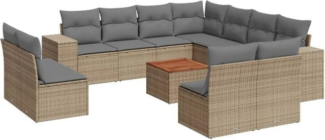 vidaXL 12-teilige Garten-Sofagarnitur in L-Form aus Polyrattan mit Kissen in Beige und Grau - Bild 1