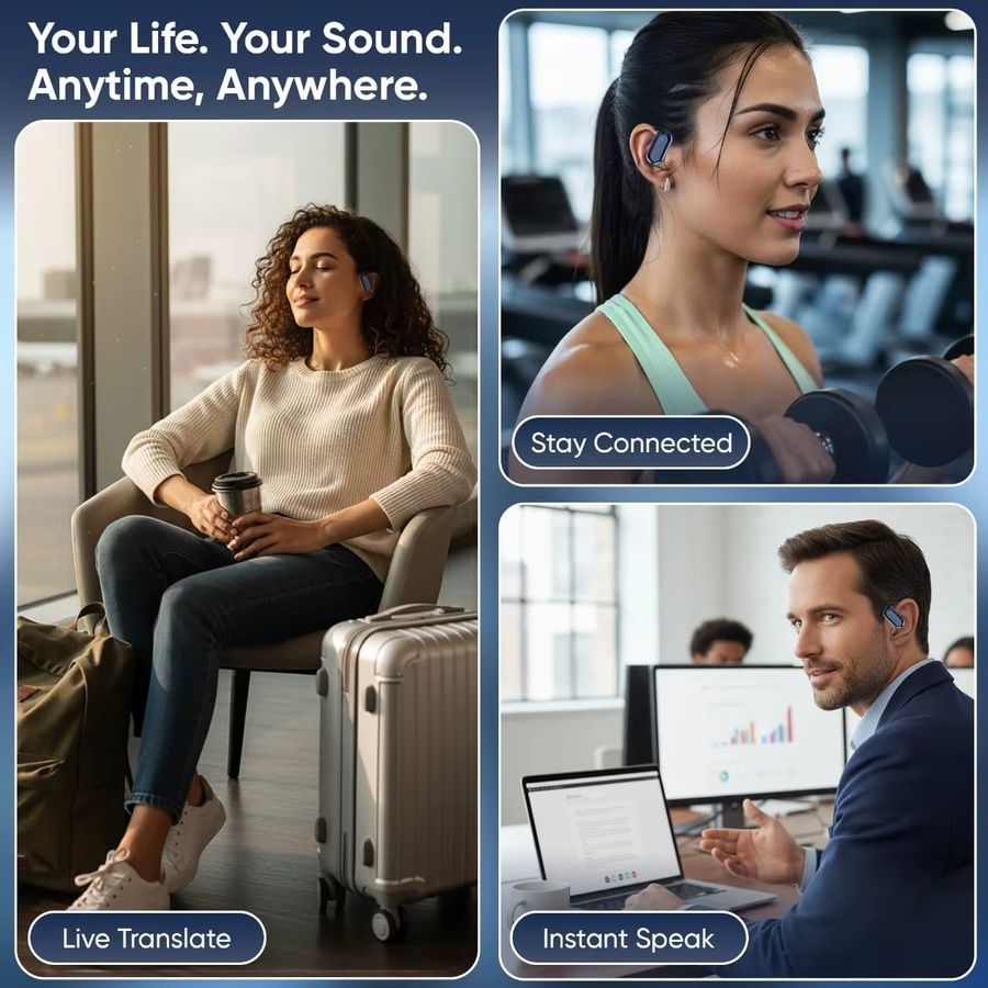UYUXIO Open-Ear Kabellose Ohrhörer mit LCD-Touchscreen und Digitalanzeige, Bluetooth 5.4, Blau - Bild 5