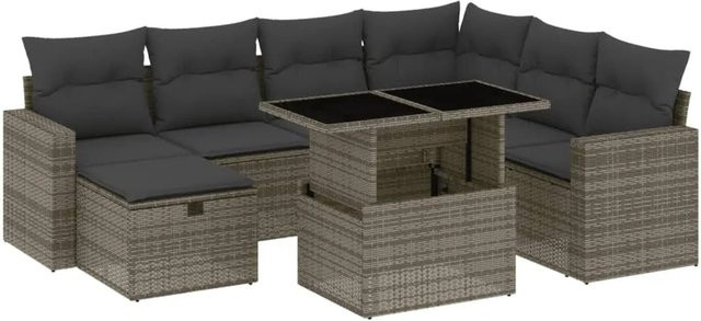 vidaXL 8-teilige Garten-Sofagarnitur in L-Form aus Polyrattan mit Kissen und Couchtisch, Grau - Bild 1