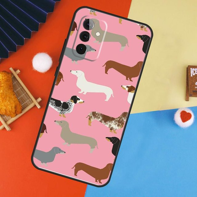 Handyhülle mit Dackel Motiv für Samsung Galaxy A54 A34 A14 A55 A35 A33 A53 A13 A23 A17 A06 A16 A56 A36 A52 A32 A15 in Pink - Bild 1