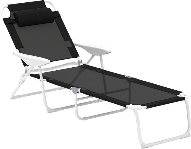 Outsunny Sonnenliege klappbar in Schwarz mit verstellbarer Rückenlehne und Kopfkissen, wetterfeste Gartenliege aus Textilene für Garten und Strand, belastbar bis 120 kg, Aosom - Bild 1