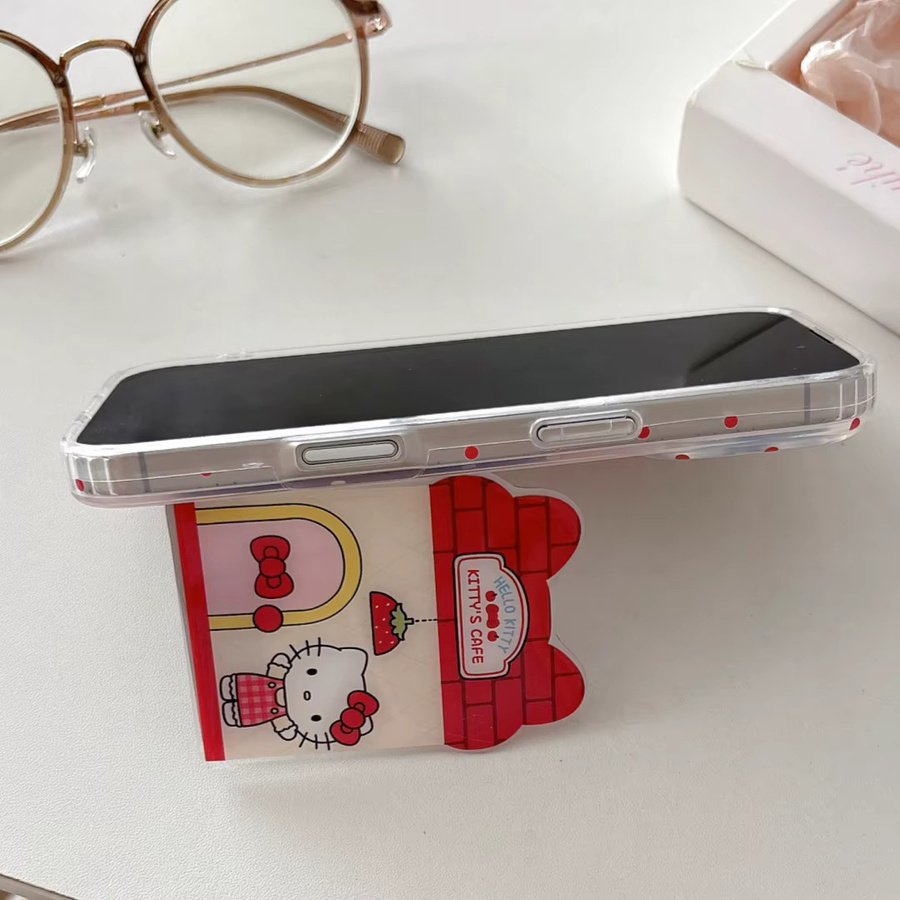 Sanrio Hello Kitty Handyhülle mit Polka-Dot-Design und Klappspiegel-Ständer für iPhone 17, 16, 15, 14 Pro Max und 17 Pro, Farbe: Rot - Bild 4
