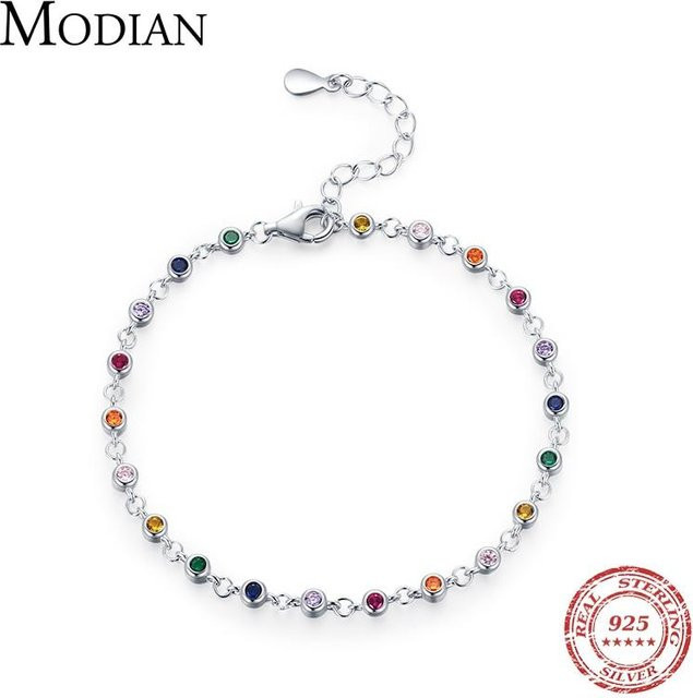 Charm-Kettenarmband 925 Sterlingsilber, Zirkonia, Damen, Regenbogenfarben - Bild 1