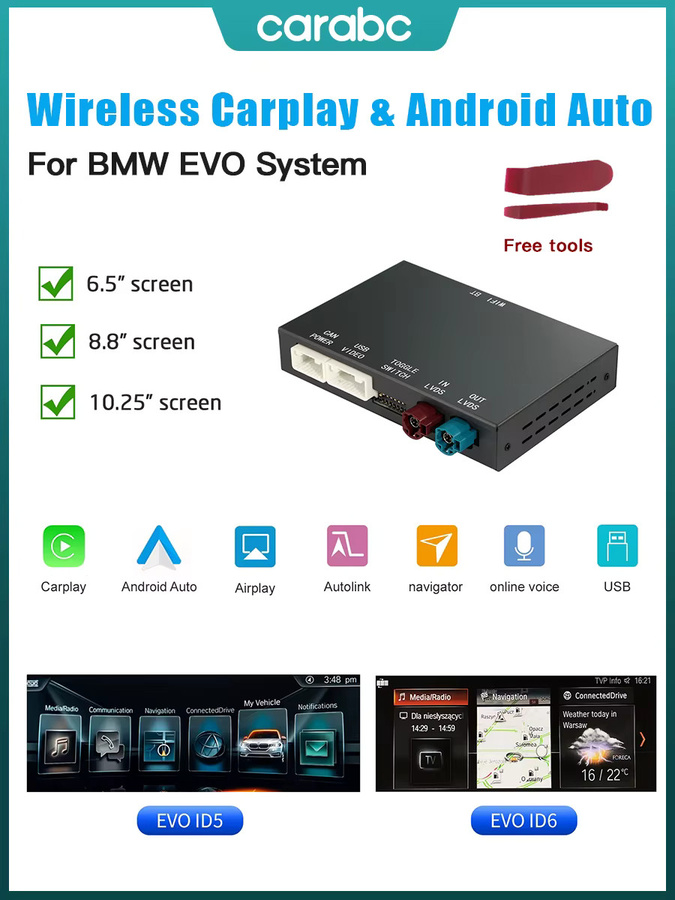 CARABC Wireless CarPlay und Android Auto Adapter für BMW Serie 1, 2, 3, 4, 5, 7 sowie X1, X2, X3, X4, X5, X6 und Mini, inklusive AirPlay Spiegelung und Kameraunterstützung, Schwarz - Bild 7