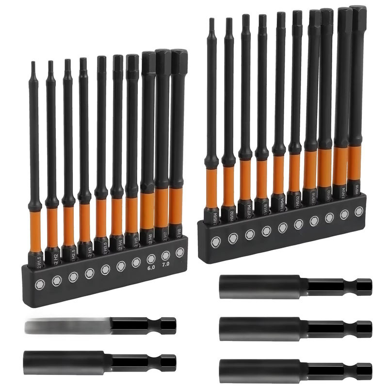 Toorise 21-teiliges Inbusschlüssel-Bohrer-Set aus S2-Stahl in Schwarz mit magnetischen Spitzen und 1/4 Zoll Sechskantschaft, metrisch und imperial - Bild 6