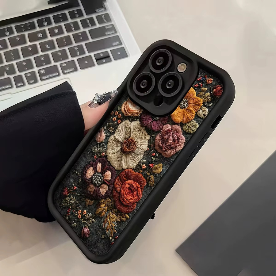 Handyhülle mit Vintage Ölgemälde Blumenmuster in Schwarz und Multicolour, High-Edge TPU Anti-Drop Schutz für iPhone 17 Air Pro Max, iPhone 16, 15, 13, 12, 11 Pro Max, Xs, Xr, X, 7, 8 Plus und SE-Serie - Bild 4