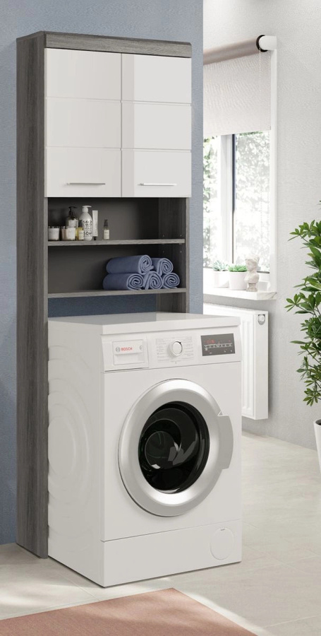 Waschmaschinenschrank Shawn von Inn.Furn in Weiß Hochglanz und Grau, Breite: 63 cm, Höhe: 191 cm - Bild 2