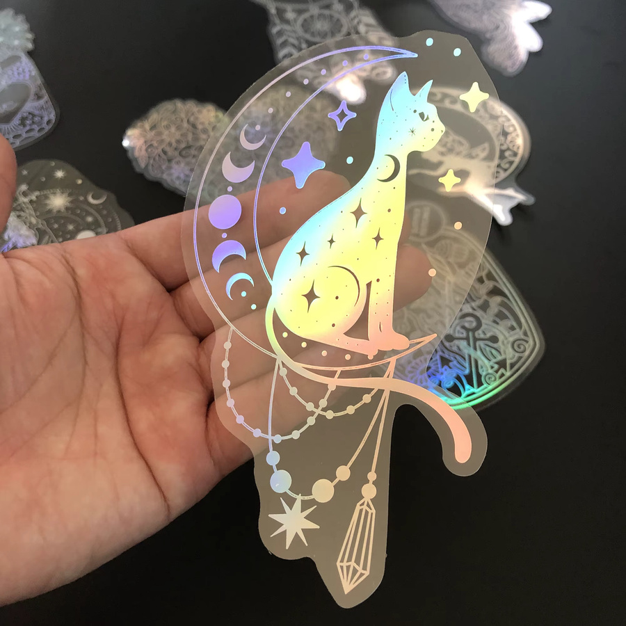 10er-Pack Holographische Glitzer-Aufkleber aus transparentem PET, wasserfest und selbstklebend, Breite: 8,5 cm, Höhe: 17,9 cm - Bild 1