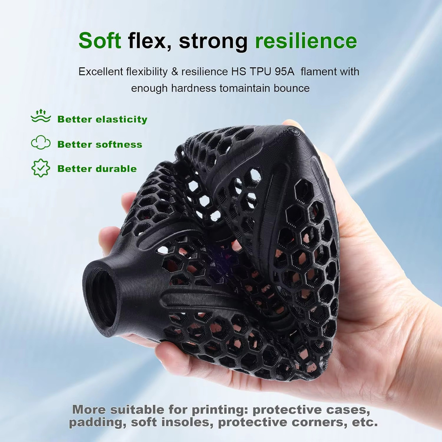 DINGSUN 3D TPU Filament 1,75mm 95A Hochgeschwindigkeits-Flexibles FDM Filament Schwarz - Bild 2