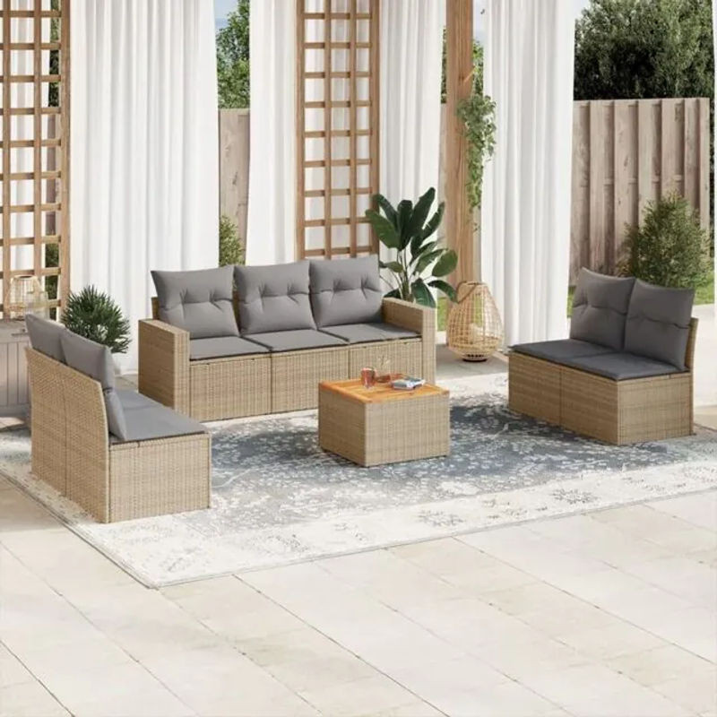 8-tlg. Garten-Sofagarnitur mit Kissen aus Polyrattan in Beige von vidaXL - Bild 1