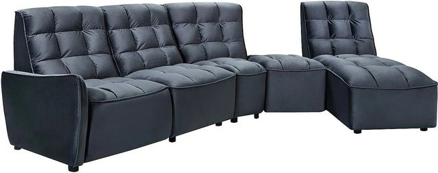 Vente-unique Relaxsofa Alford in Anthrazitgrau mit Samtbezug und L-Form, Breite: 323 cm - Bild 1