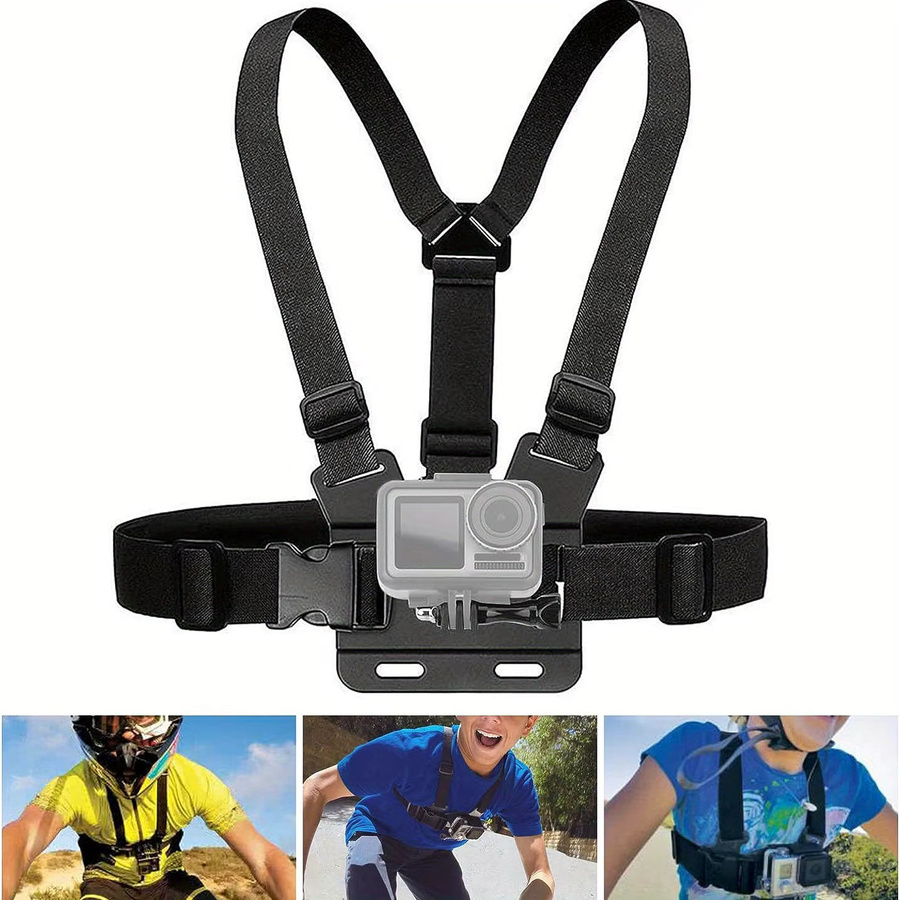 Brustgurt und Kopfband Set für Action Kameras wie GoPro Hero 12 11 10 9 8, Xiaomi Yi 4K und Sjcam Sj4000 in Schwarz mit J-Haken Halterung - Bild 5