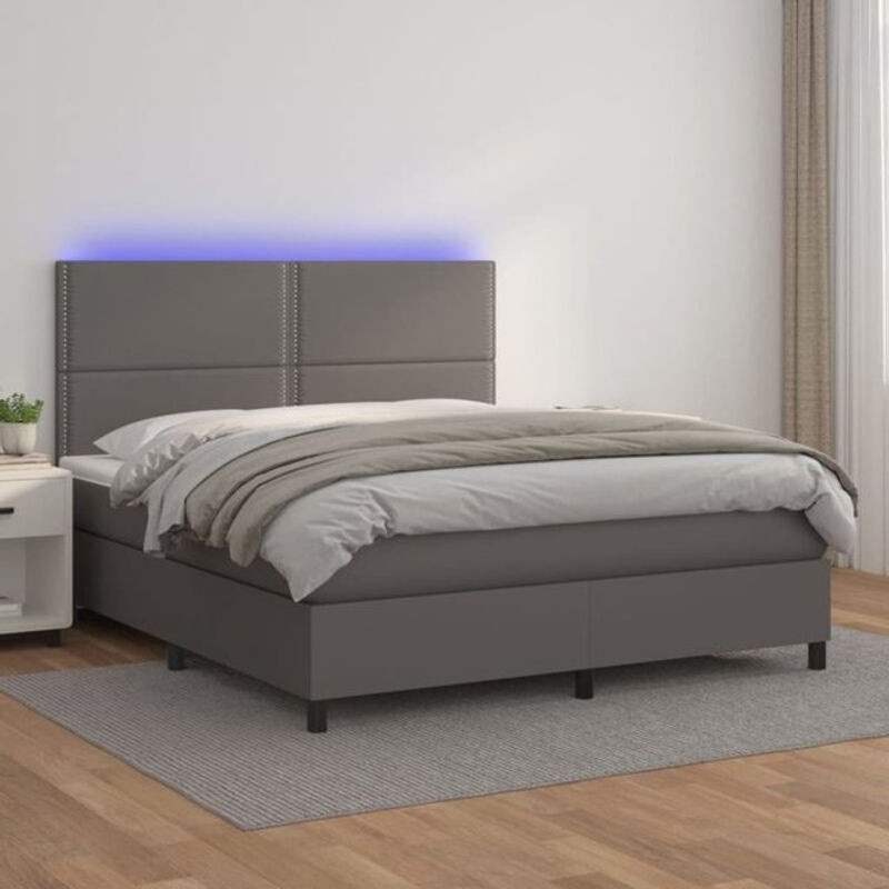 Vidaxl Boxspringbett mit Matratze in Grau aus Kunstleder, B/T: 140 x 200 cm - Bild 1
