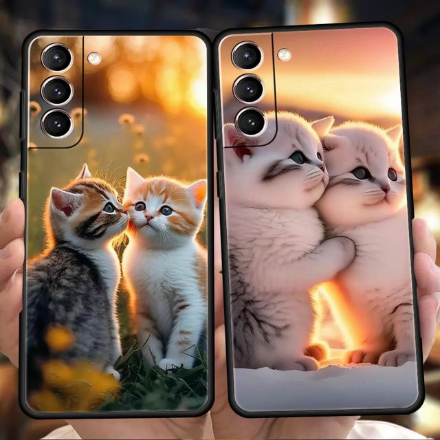 Kiss Cat Cute Kitten Silikon Handyhülle für Samsung Galaxy S24 S23 S22 S21 S20 FE Ultra S10 S9 S8 Plus 5G in Multicolour - Bild 1
