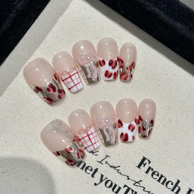 YADORNOS Press on Nails, rosa Leopardenmuster, glänzend, Unisex - Bild 1