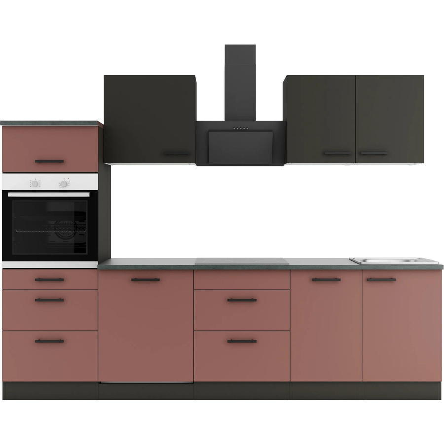 OPTIFIT Küchenzeile Madrid420/Nizza407 in Anthrazit und Rostrot mit modernem Design und melaminbeschichteten Qualitätsspanplatten, Breite: 270 cm - Bild 2