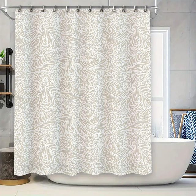 Wasserdichter Duschvorhang mit Wellenmuster von YULIN in Weiß, Rot, Orange und Beige, B/H: 90 x 180 cm - Bild 1