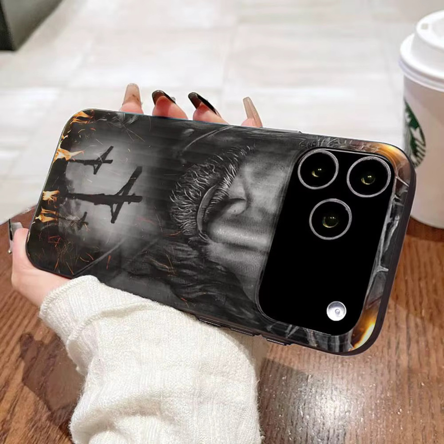 Handyhülle mit Jesus Kreuz und Heiliges Licht Wellenmuster für iPhone 11 bis iPhone 17 Air Pro Max in Schwarz Matt - Bild 2