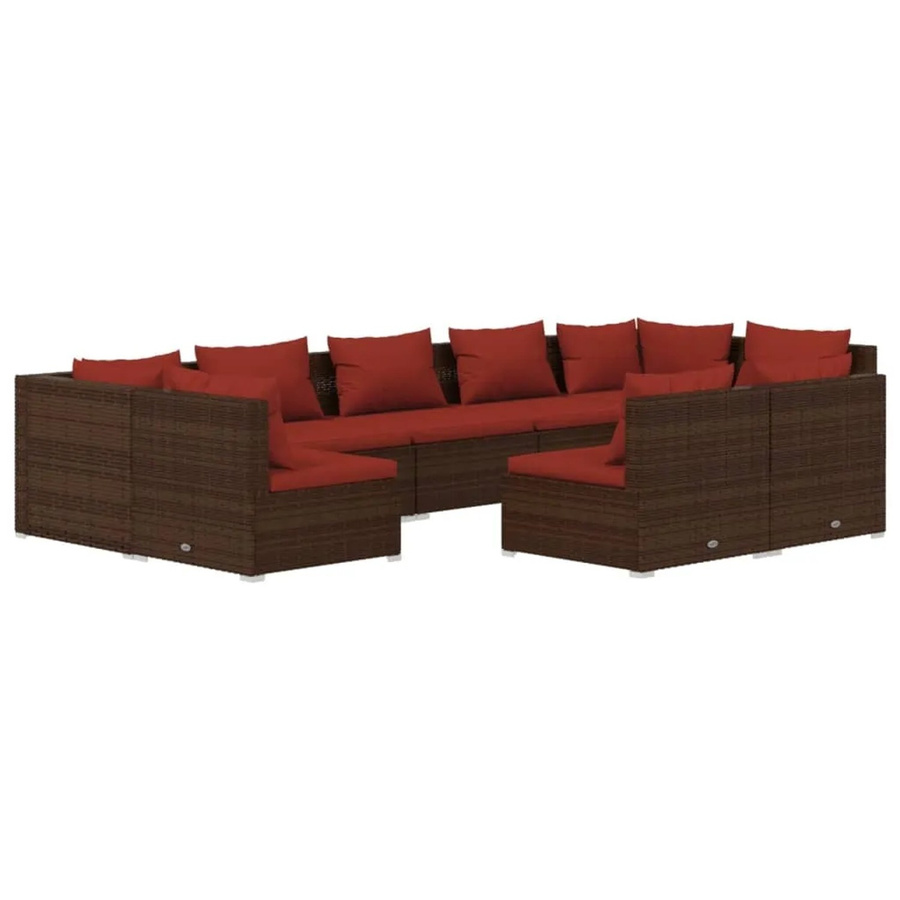 vidaXL 9-tlg. Garten-Lounge-Set in U-Form aus braunem Poly-Rattan mit Kissen und pulverbeschichtetem Stahlgestell - Bild 2