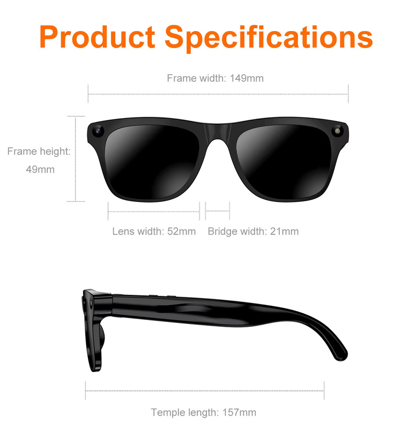 Lenovo Smart AI-Brille mit 8K HD Aufnahmekamera, Bluetooth für Sprachanrufe und Übersetzung, Schwarz - Bild 6