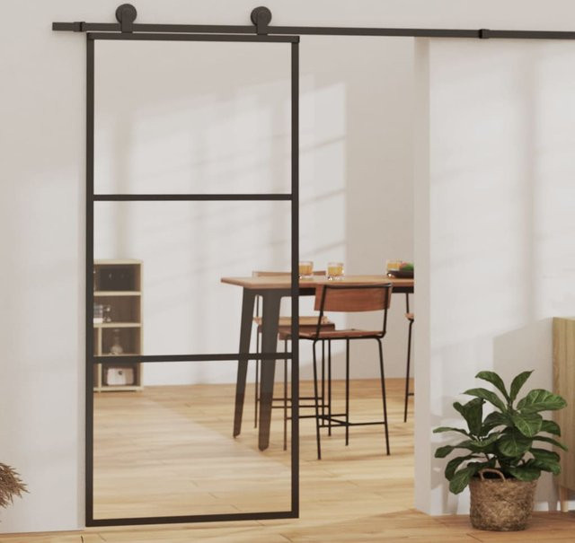 vidaXL Schiebetür aus ESG-Glas und Aluminium in Schwarz und Transparent, B/H: 90 x 205 cm - Bild 2