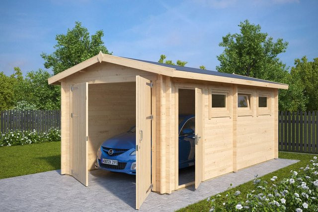Fertiggarage aus Holz Typ A mit Doppeltüren und Metallsturmstützen B/T/H: 6 x 3 m - Bild 1