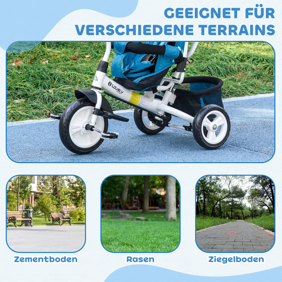 HOMCOM Kinderdreirad 6-in-1 mit Schubstange und Sonnendach, Grün - Bild 5
