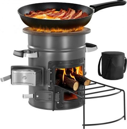 VEVOR Raketenofen aus SPCC-Stahl in Grau mit Tragetasche zum Kochen mit Holz und Holzkohle für Camping und Outdoor - Bild 1