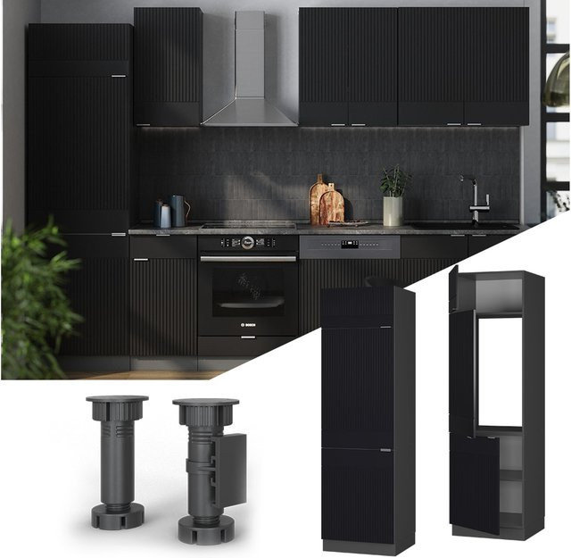 Vicco Kühlumbauschrank Fame-Line in Anthrazit und Schwarz gestreift mit Soft-Closing-Scharnieren, Breite: 60 cm - Bild 1
