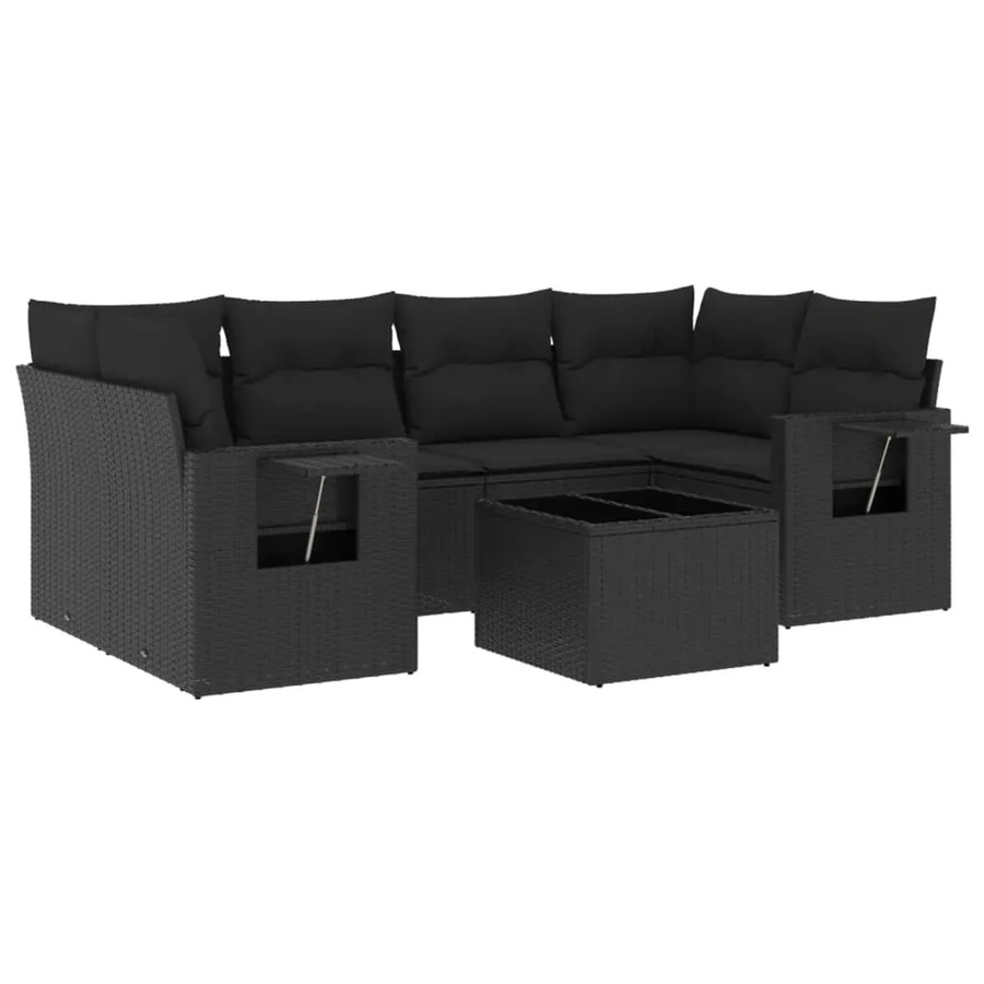 vidaXL 7-teilige Garten-Sofagarnitur in L-Form aus Polyrattan mit Kissen in Schwarz - Bild 2