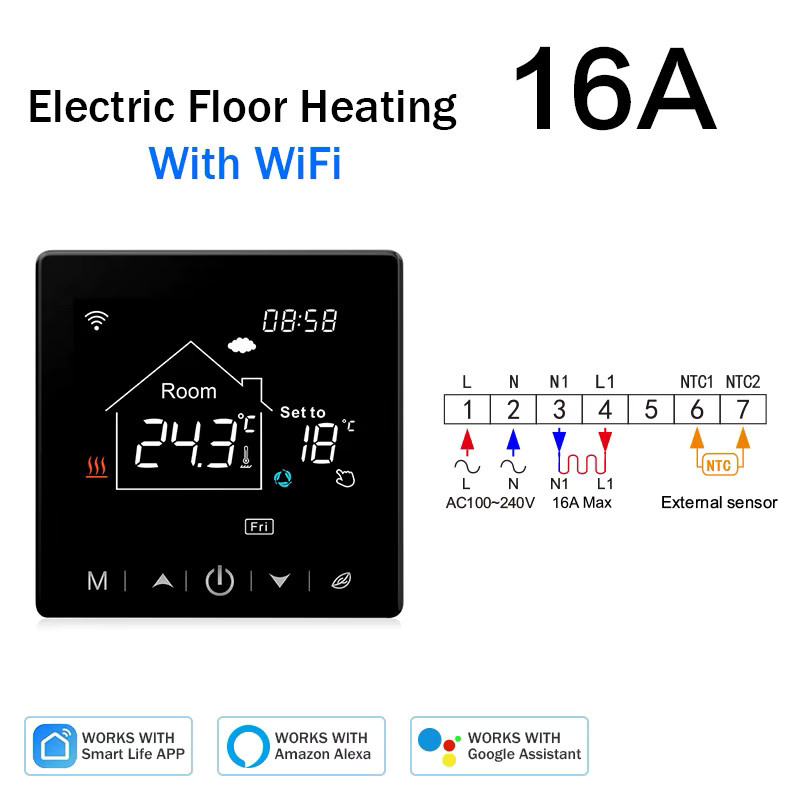 Tuya Smart Home Wifi Thermostat zur Temperaturregelung für Bodenheizung, Wasser und Gas mit App- und Sprachsteuerung via Google Home, Alexa und Alice - Bild 2